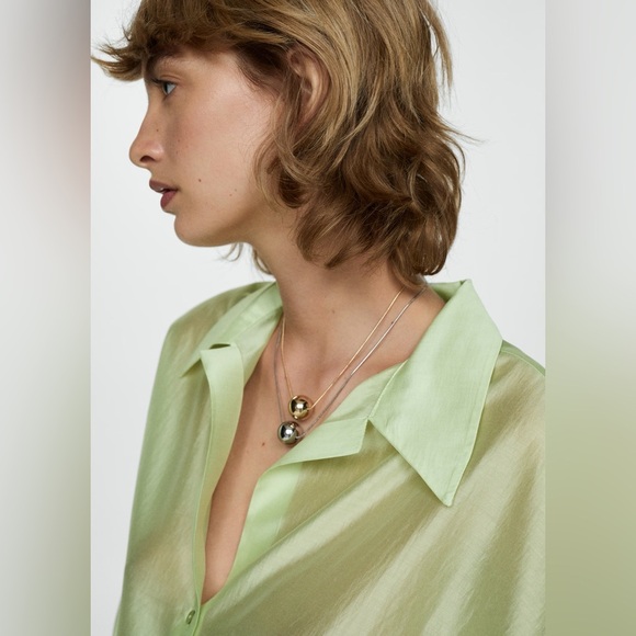 Mango satin lyocell light green shirt NWT - Picture 5 of 8